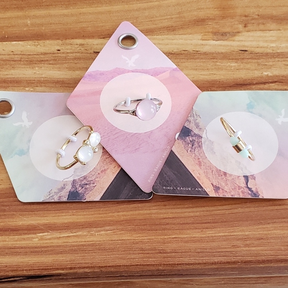 3 AEO Stone Rings White, Pink & Mint  Sz 7 & 8 NWT